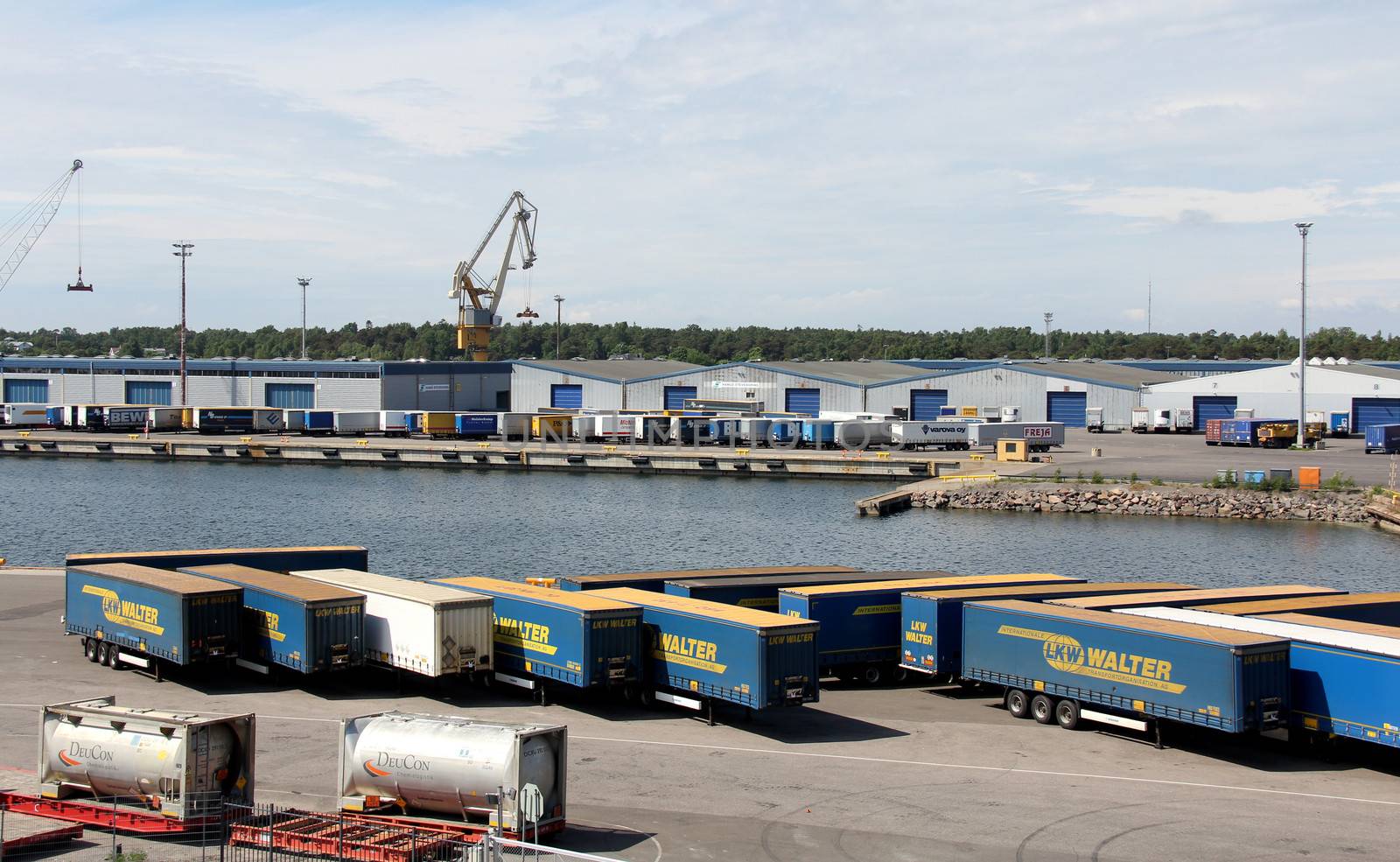 HANKO, FINLAND - JUNE 9, 2013: The Port of Hanko is the southernmost port in Finland, offering fast connections to continental Europe. It is specialised in paper exports and car imports.