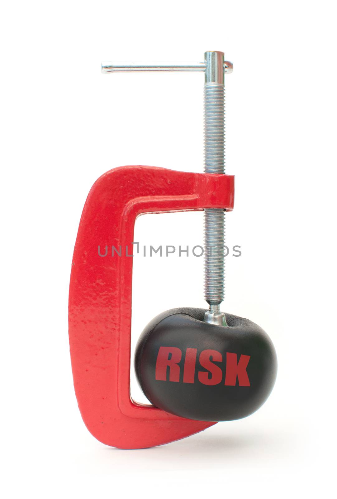Clamp squeezing a ball labeled with risk 