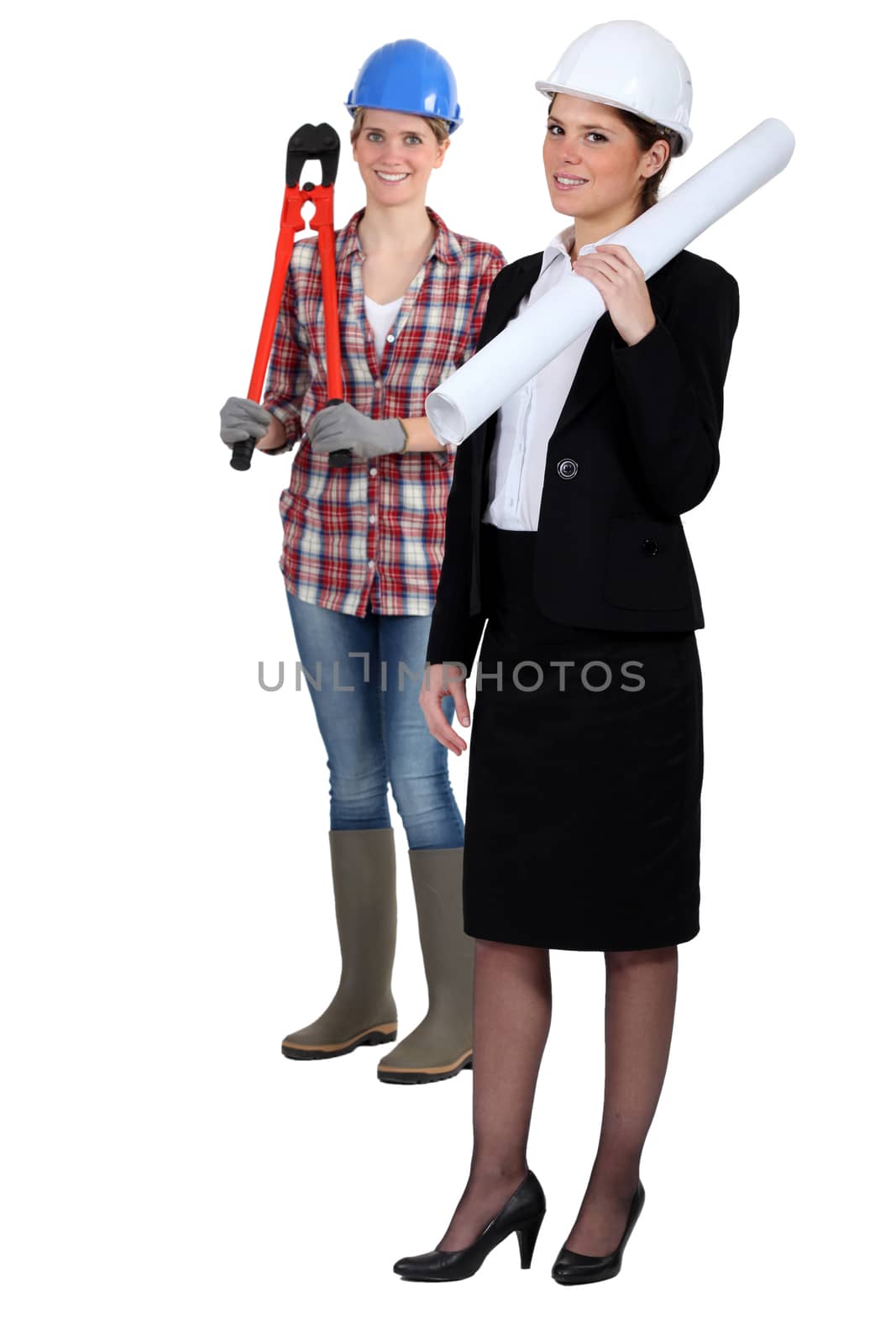 Female architect and manual worker by phovoir