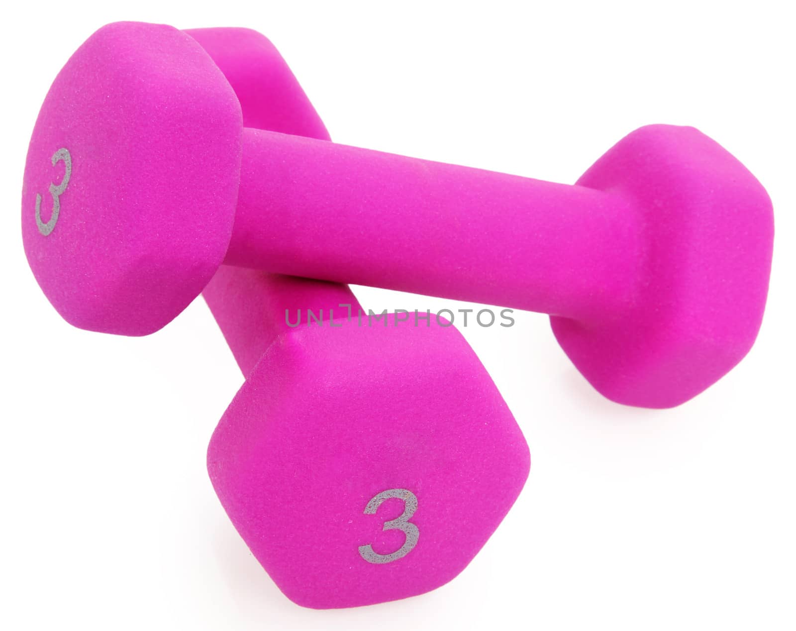 Pair of Pink 3 Pound Dumbells over White. by duplass