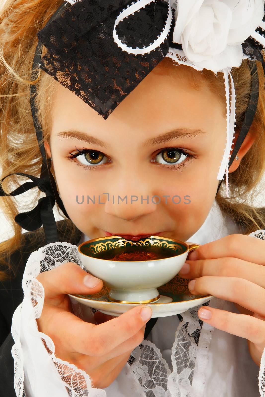 Beautiful Tween Girl in Cosplay Fashion Sipping Tea by duplass