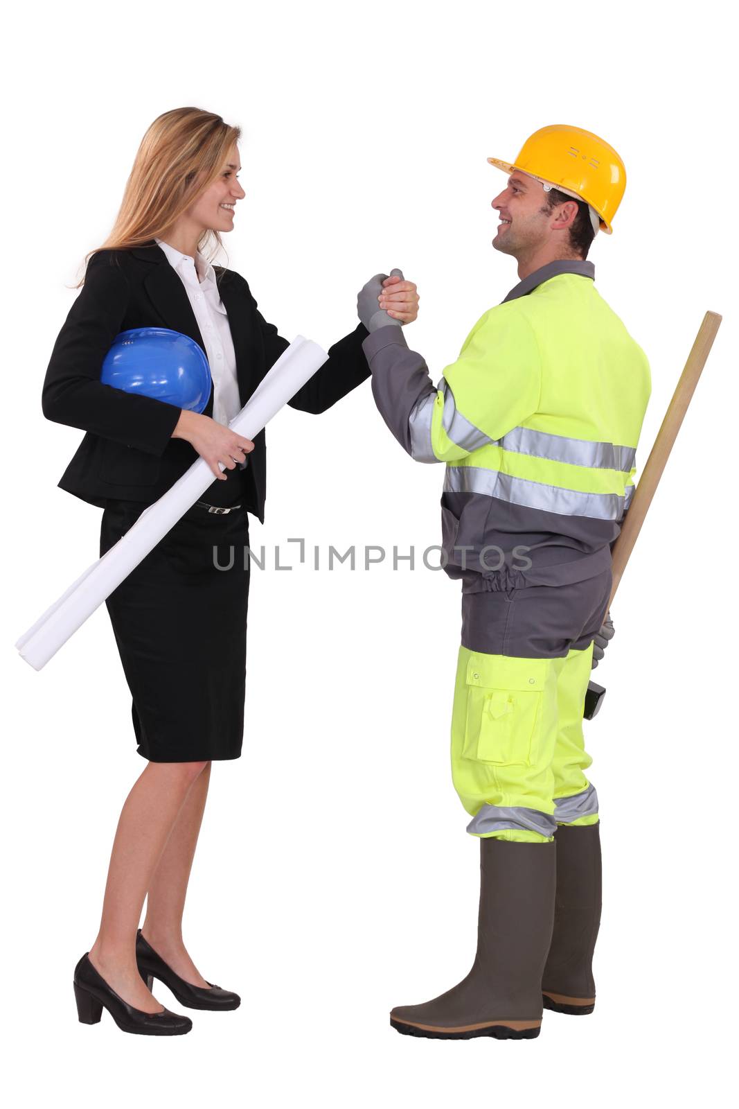 Project workers greeting each other