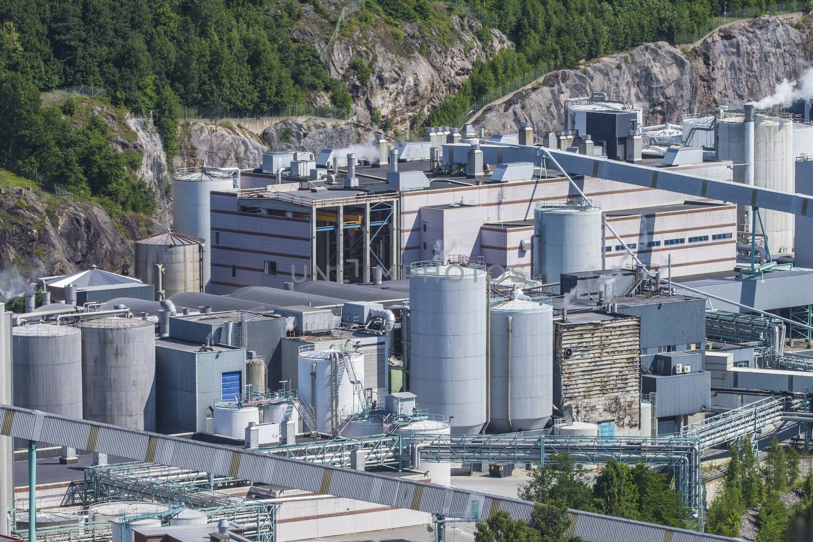The picture is shot from Fredriksten fortress in Halden, Norway and shows a section of Saugbrugs paper factory