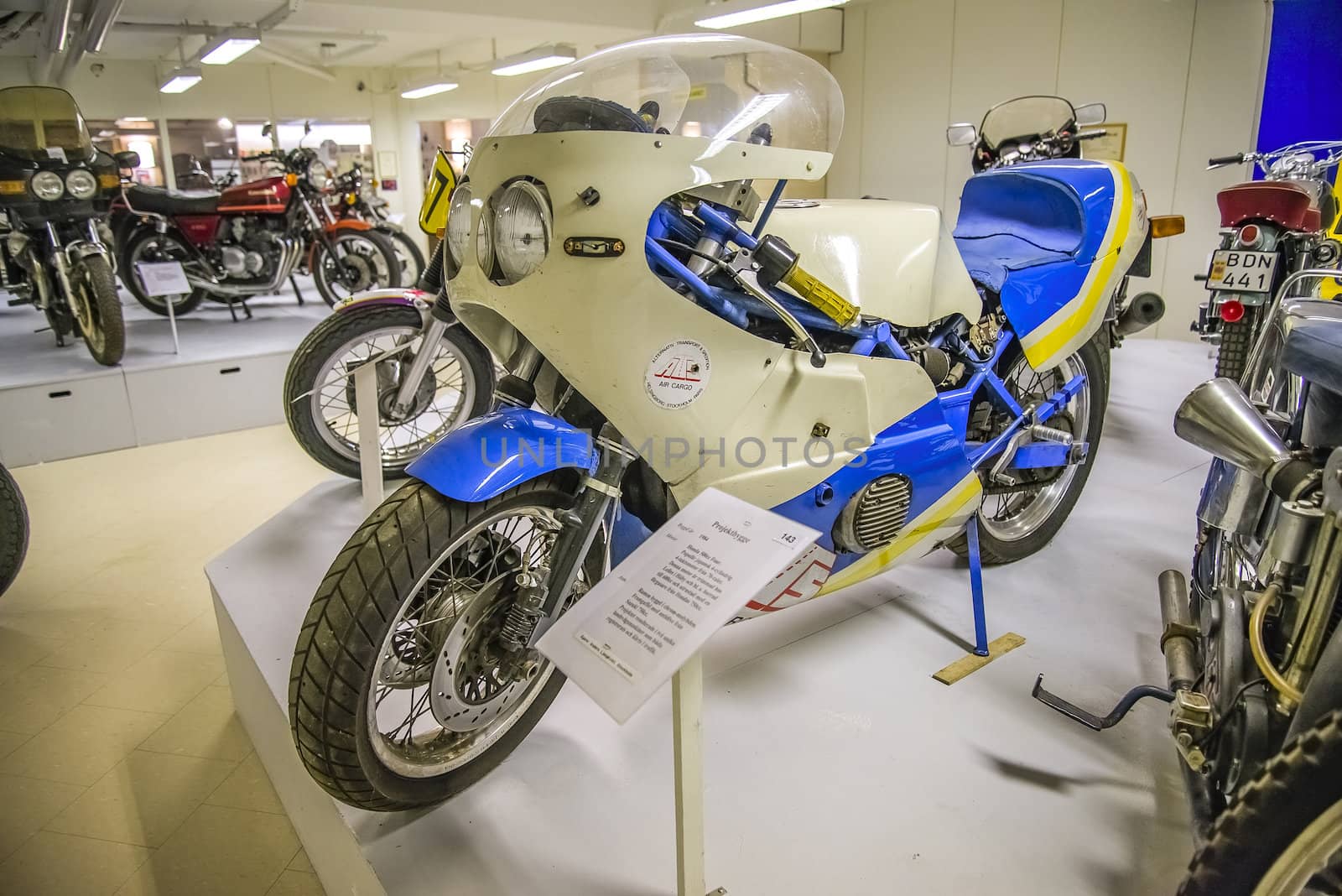 Engine: Honda 500cc Four. Popular Japanese 4-cyl 4-stroke engine from the 70's. All the pictures are shot on Ed's motorcycle and Motor Museum in Ed, Sweden. Interesting museum, which is worth a visit.