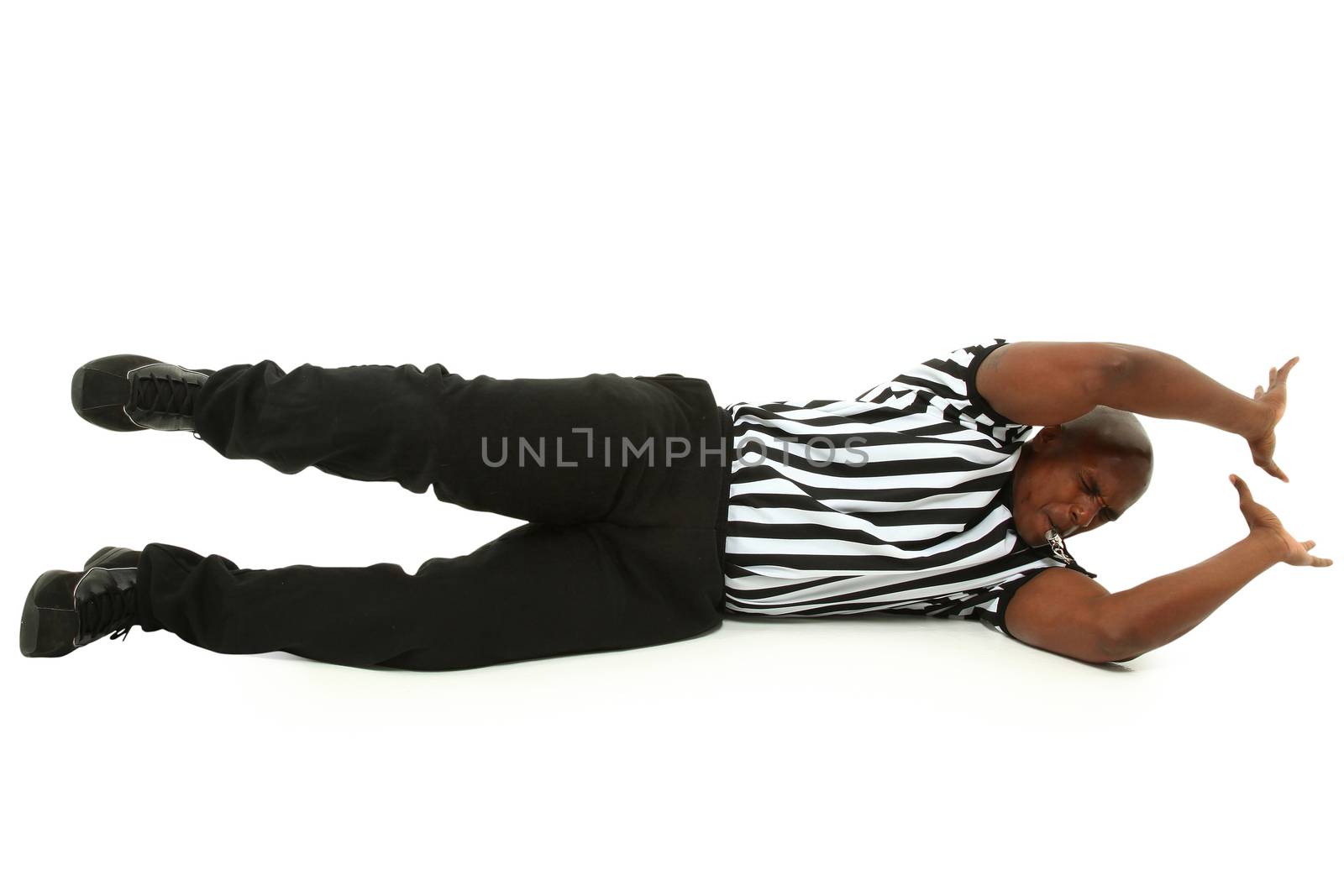 Attractive Black Male Referee Sliding Across Floor