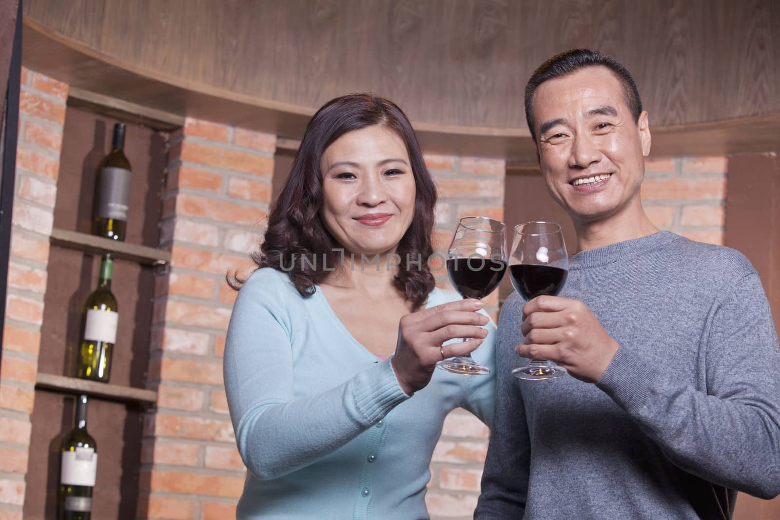 Mature Couple at a Winetasting, Toasting 