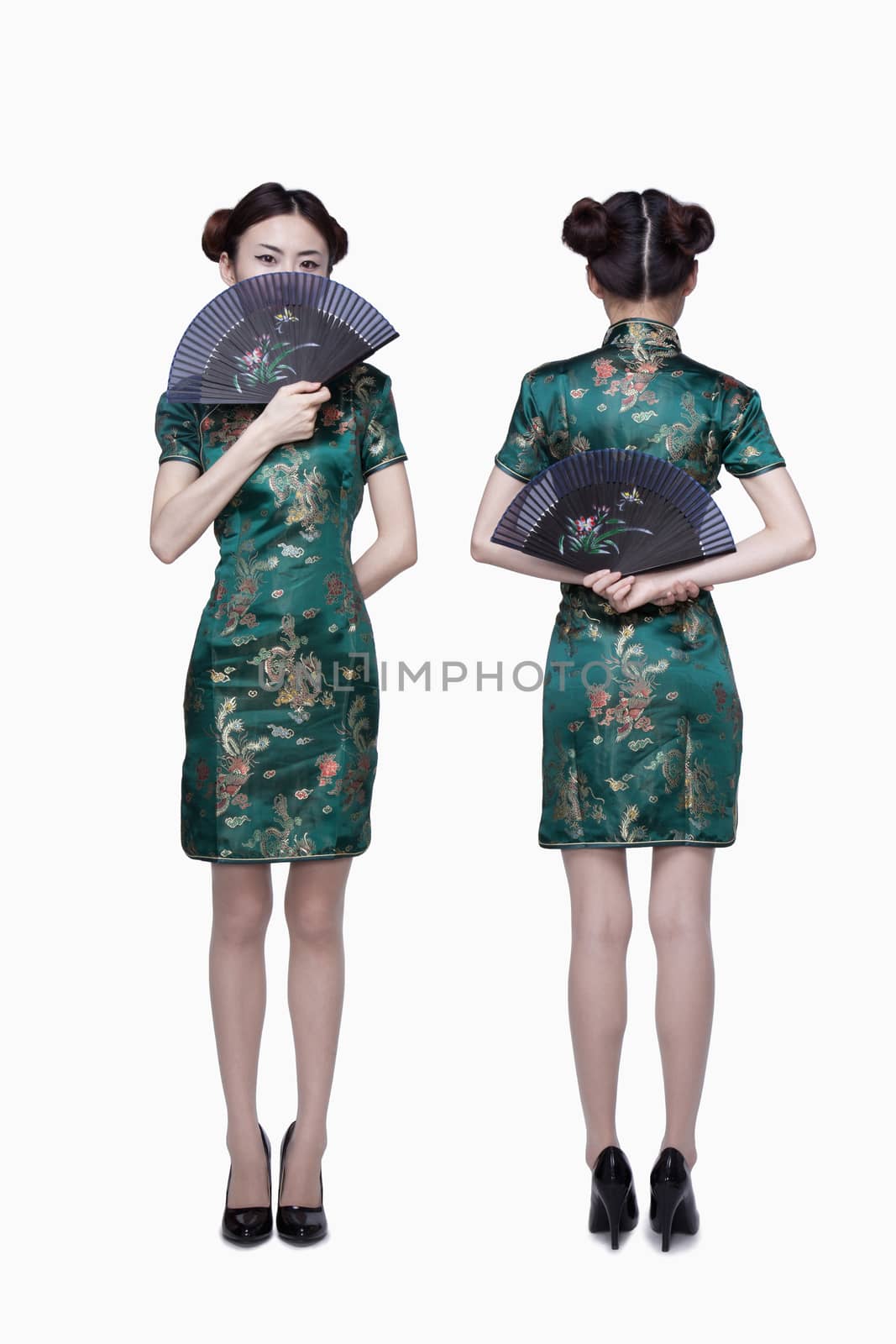 Woman in traditional clothing, front and back