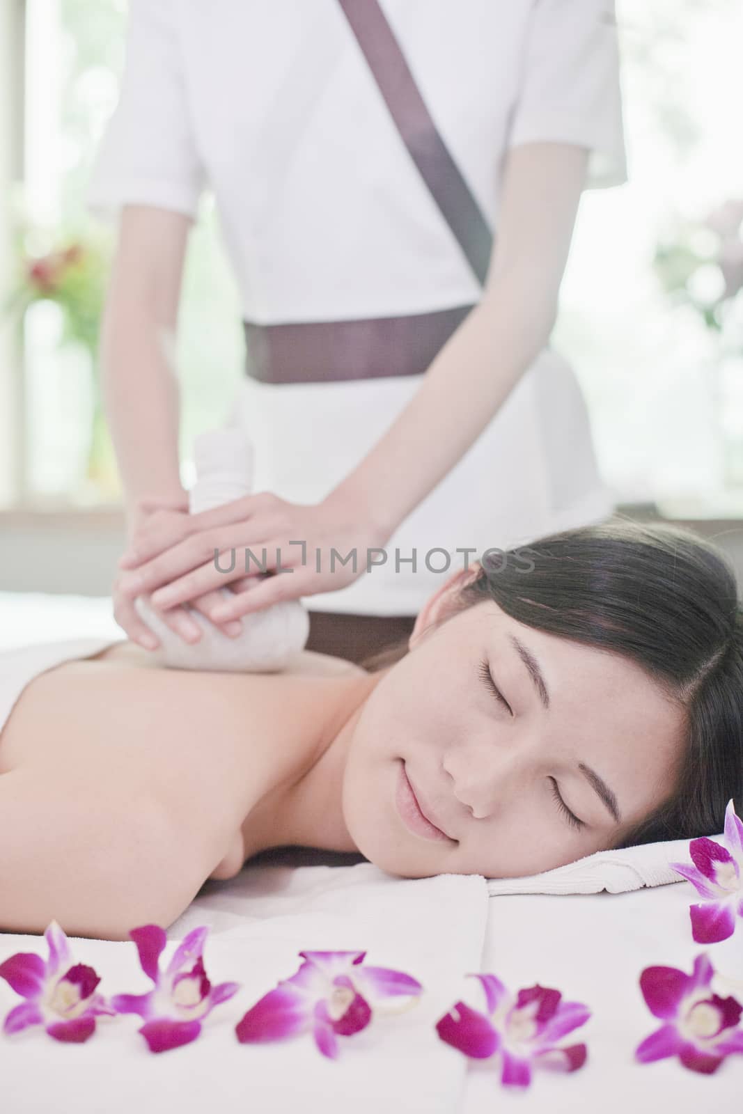 Women Receiving Herbal Massage