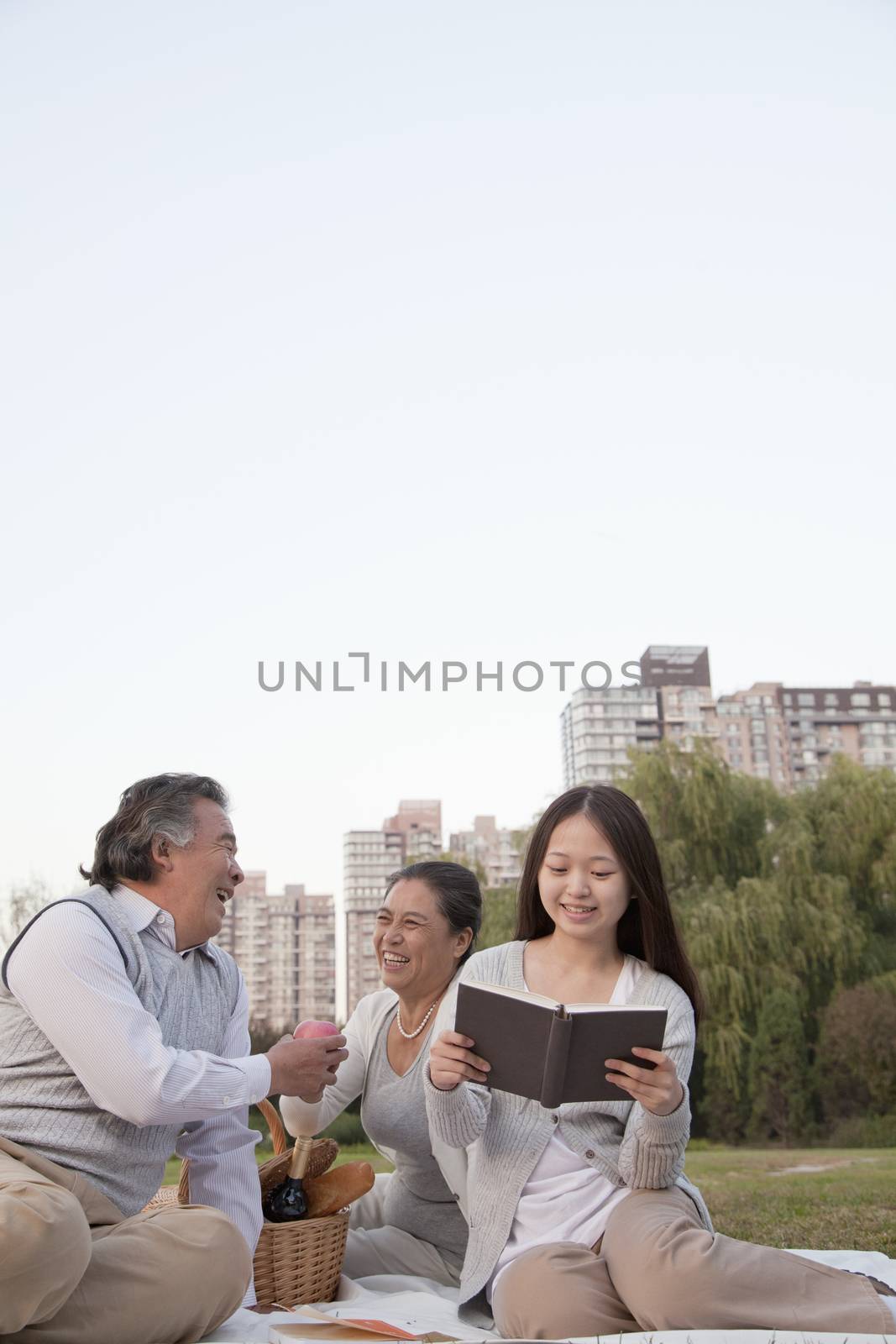 Family picnic in the park, portrait by XiXinXing