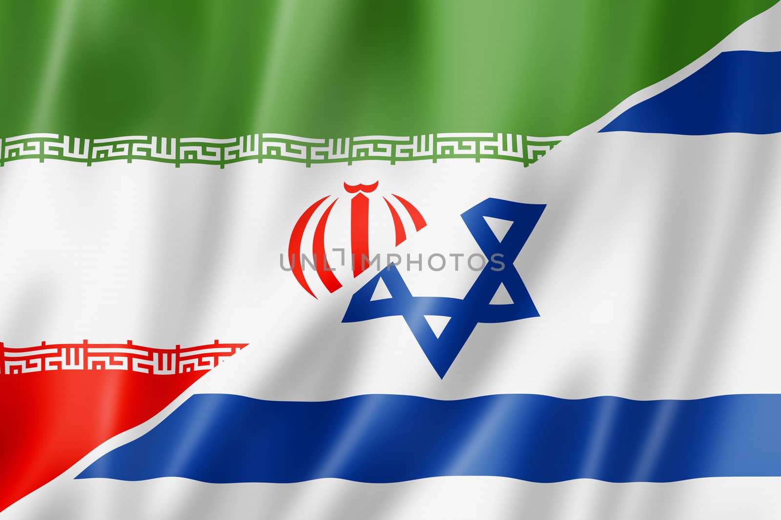 Mixed Iran and Israel flag, three dimensional render, illustration