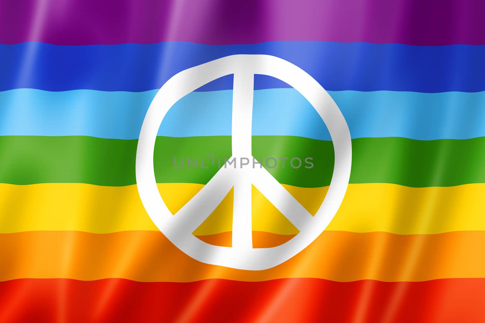 Rainbow peace flag, three dimensional render, satin texture