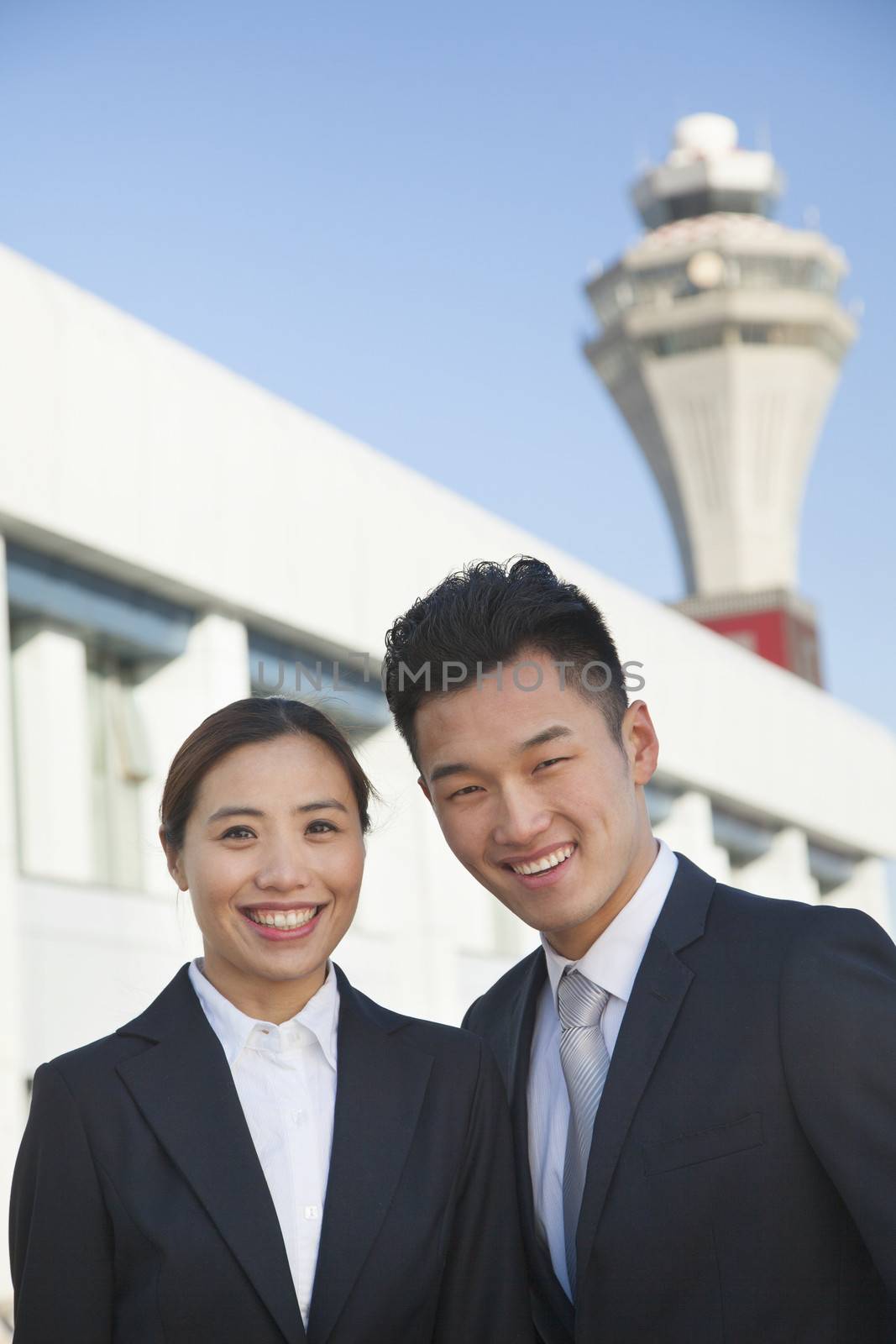 Two travelers portrait at airport by XiXinXing