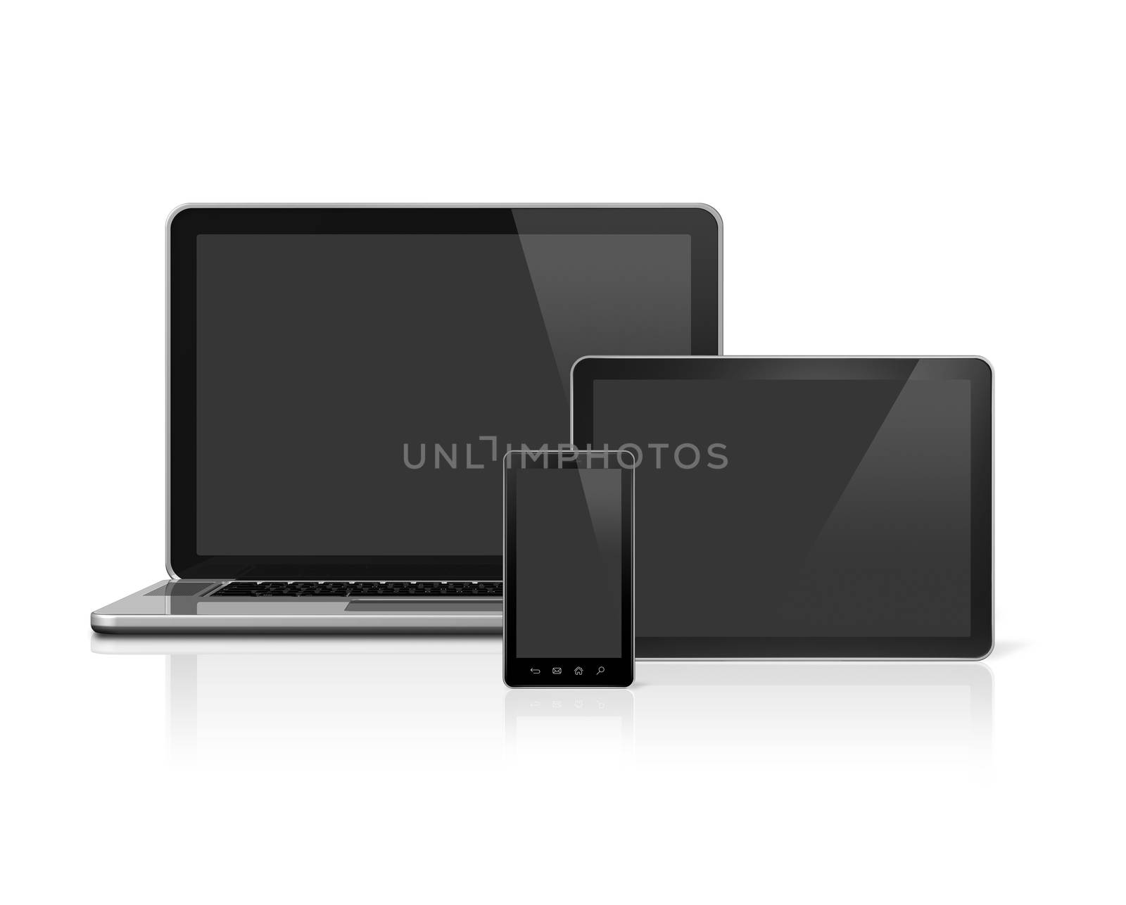 3D laptop, mobile phone and digital tablet pc - isolated on white with clipping path