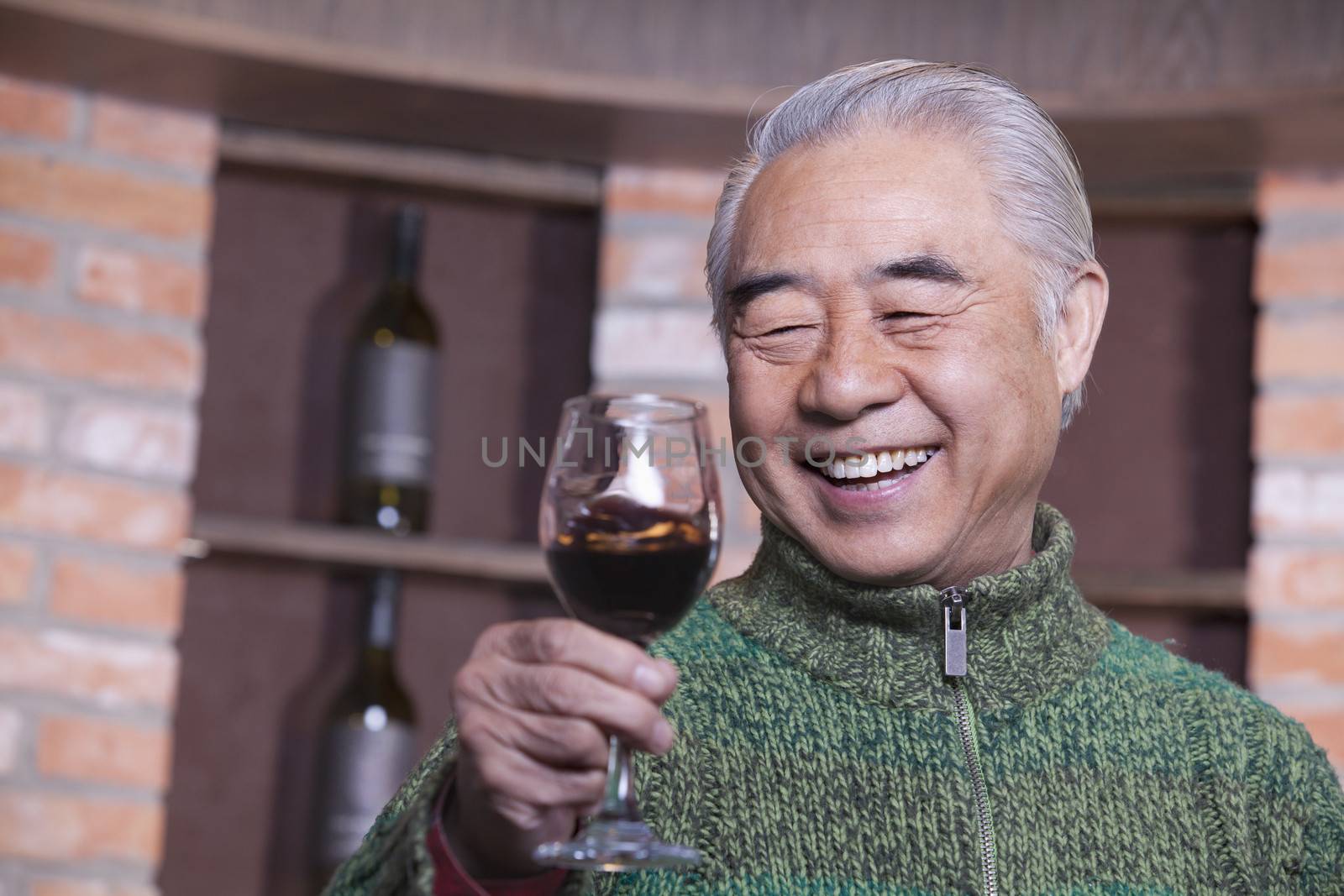 Senior Man Holding Wineglass, Portrait  by XiXinXing