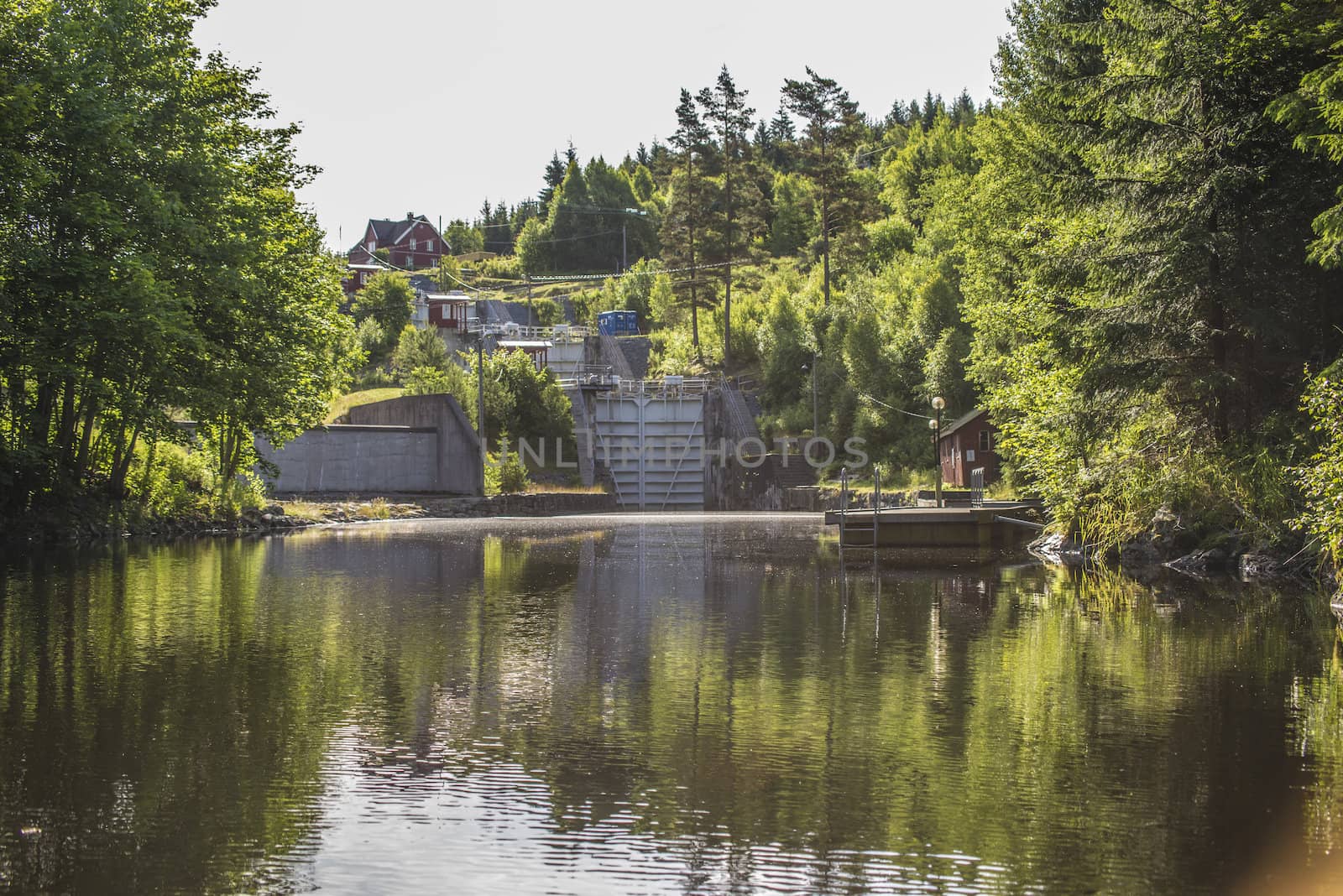 in a river at five sea, power plants and lock gates by steirus