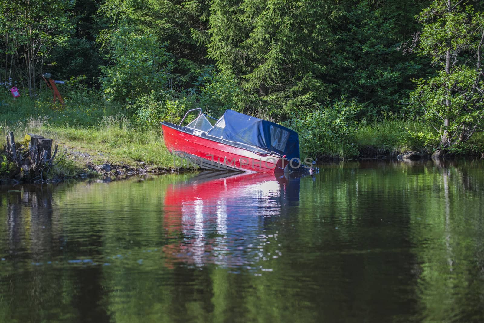 in a river at five sea, sunken boat by steirus