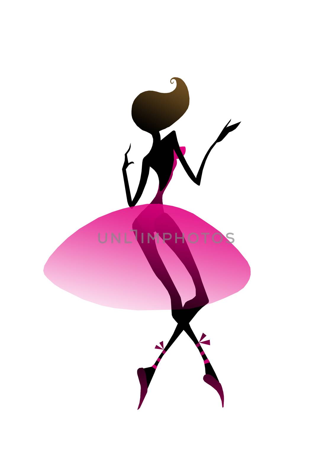 Black silhouette of a ballerina in a pink tutu.