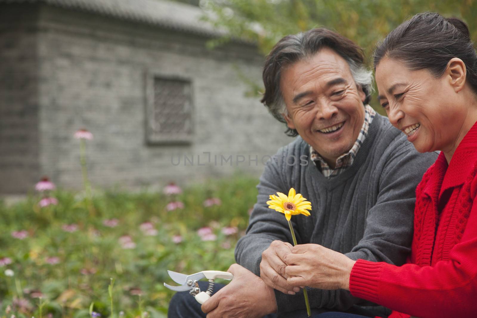 Happy Senior couple with flower