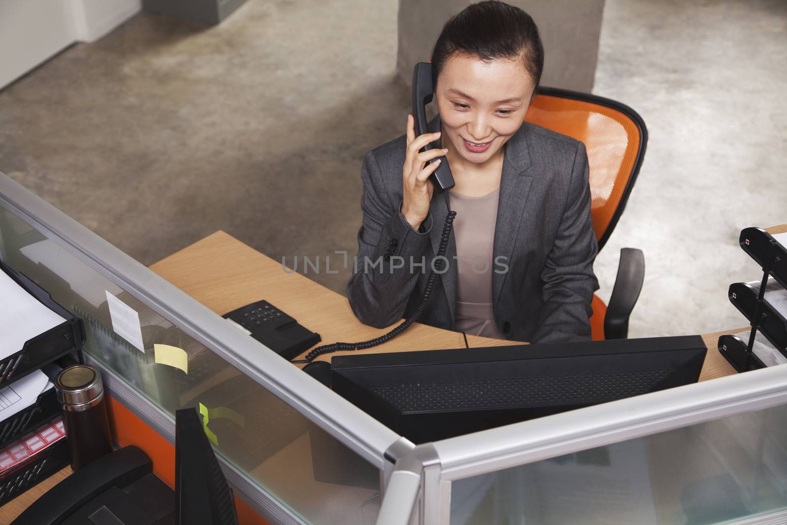 Mid adult businesswoman on the phone in the office