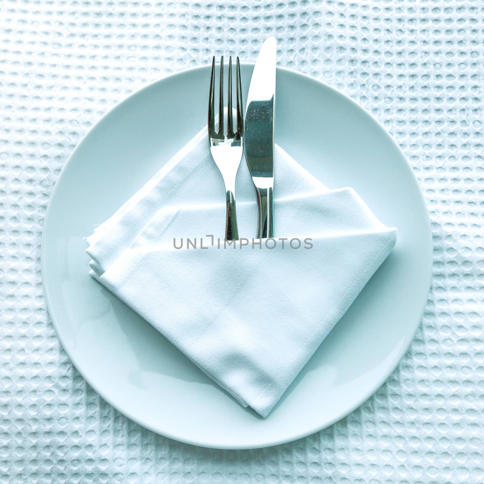 Fork and knife on plate, Color Retro Style.