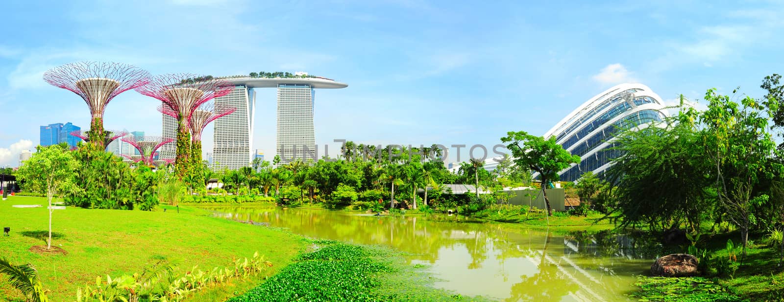 Singapore, Republic of Singapore - May 09, 2013: Panoramic view of Gardens by the Bay in Singapore. Gardens by the Bay was crowned World Building of the Year at the World Architecture Festival 2012 