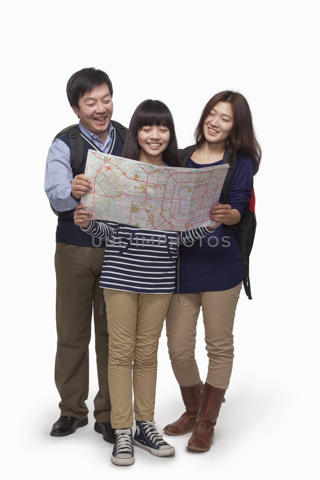 Girl with parents checking map by XiXinXing