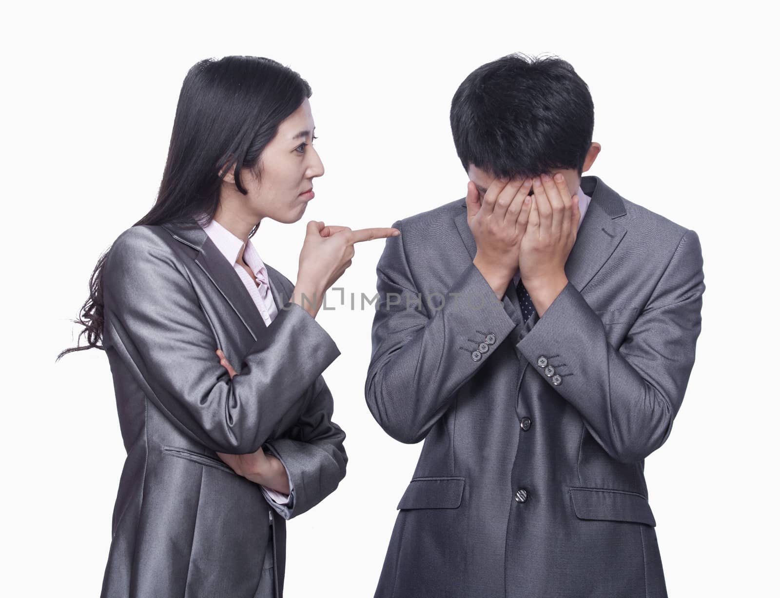 Businesswoman scolding businessman by XiXinXing