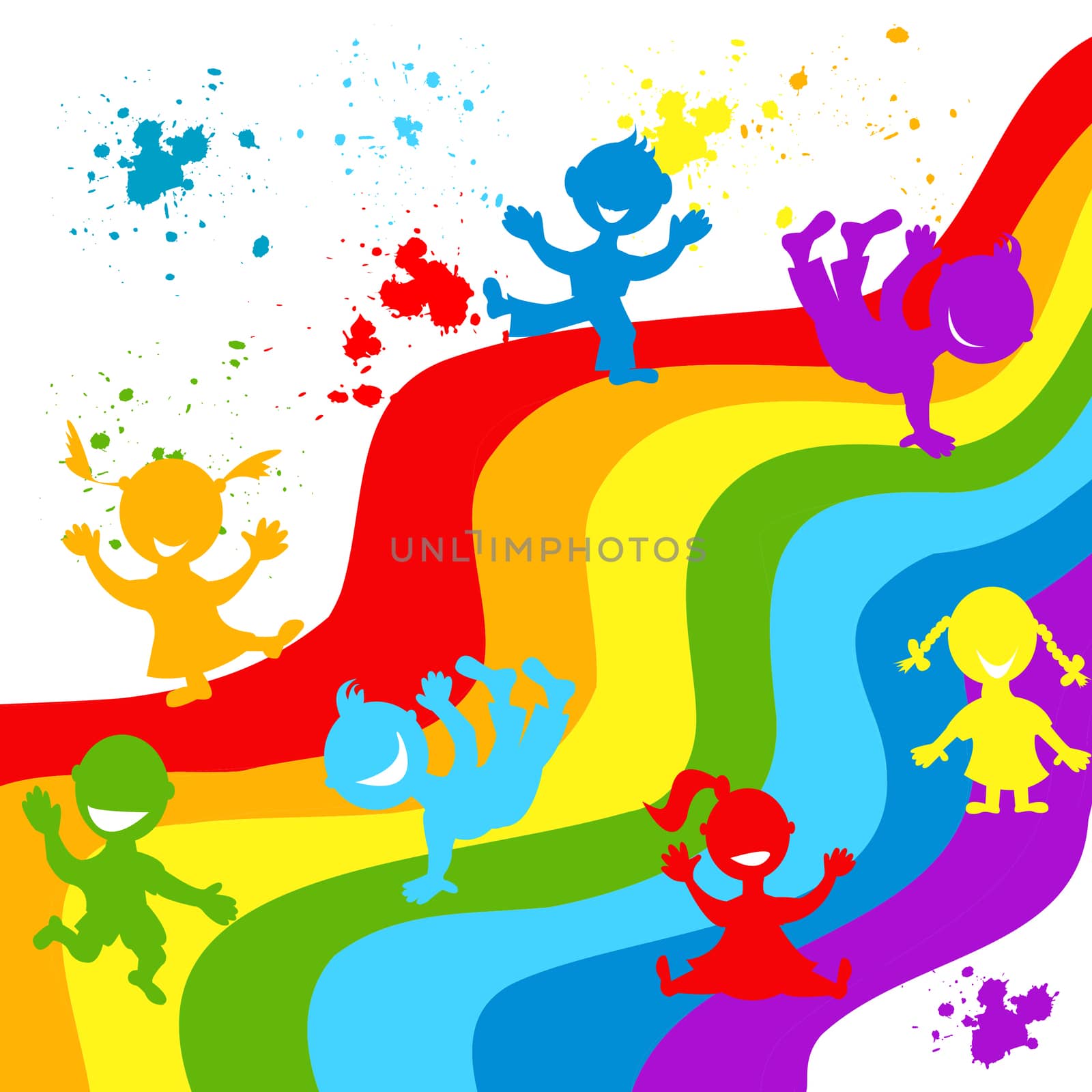 Hand drown children silhouettes in rainbow colors by hibrida13