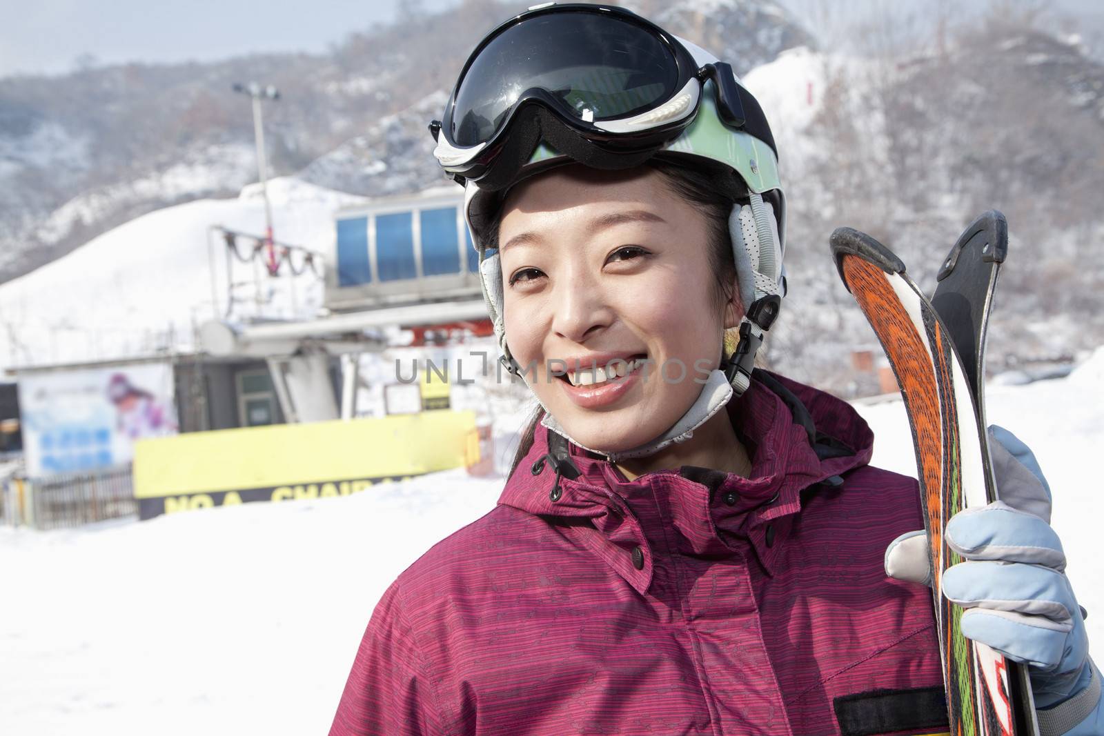 Smiling Woman in Ski Resort