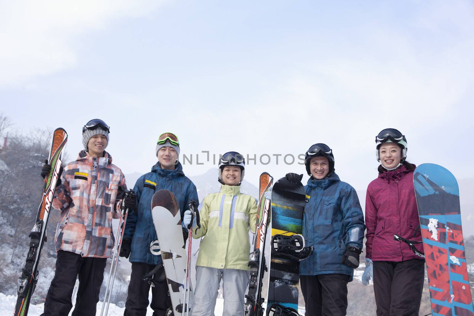 Group of Snowboarders in Ski Resort, portrait by XiXinXing