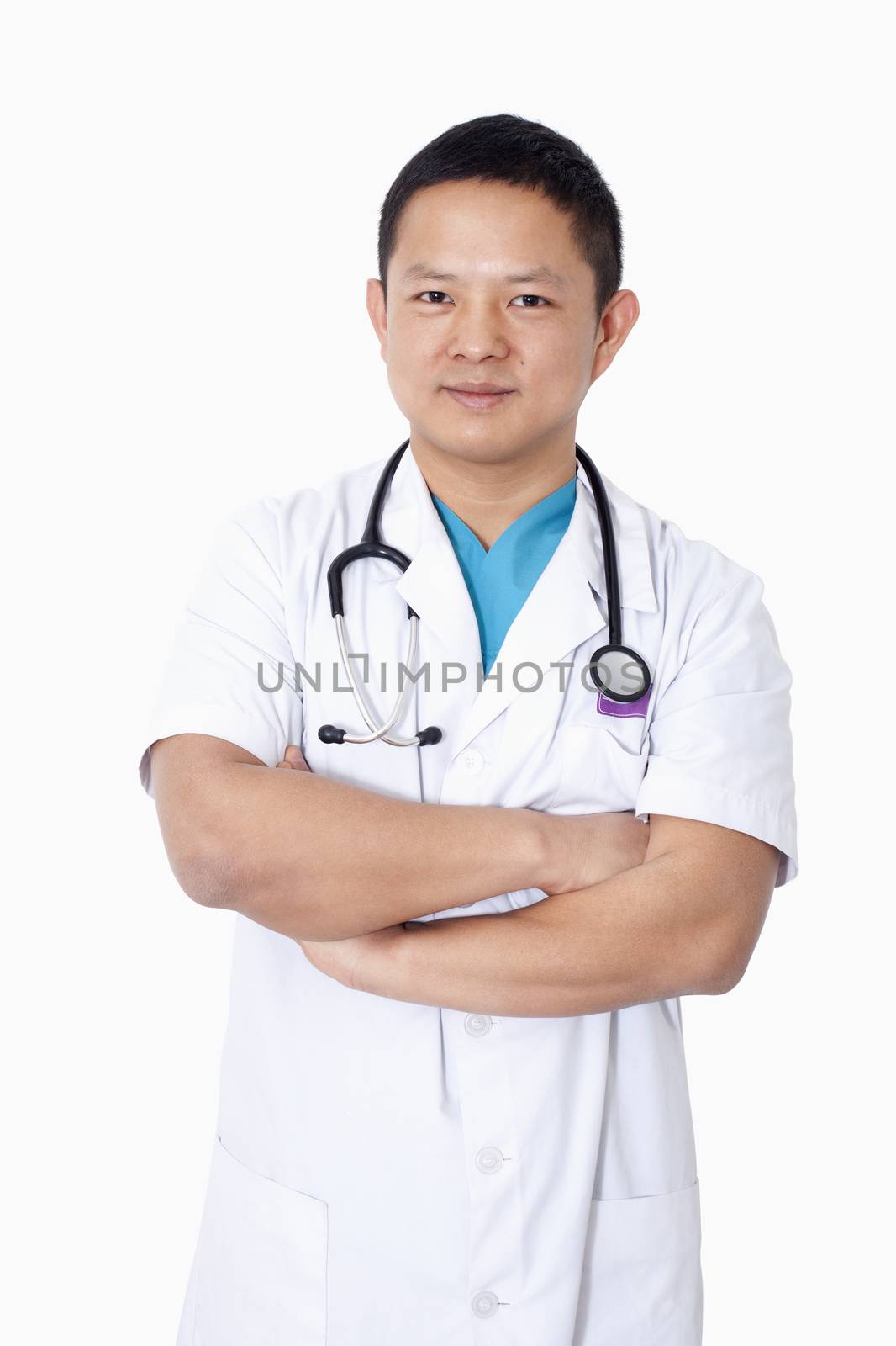 Portrait of veterinarian, arms crossed, studio shot