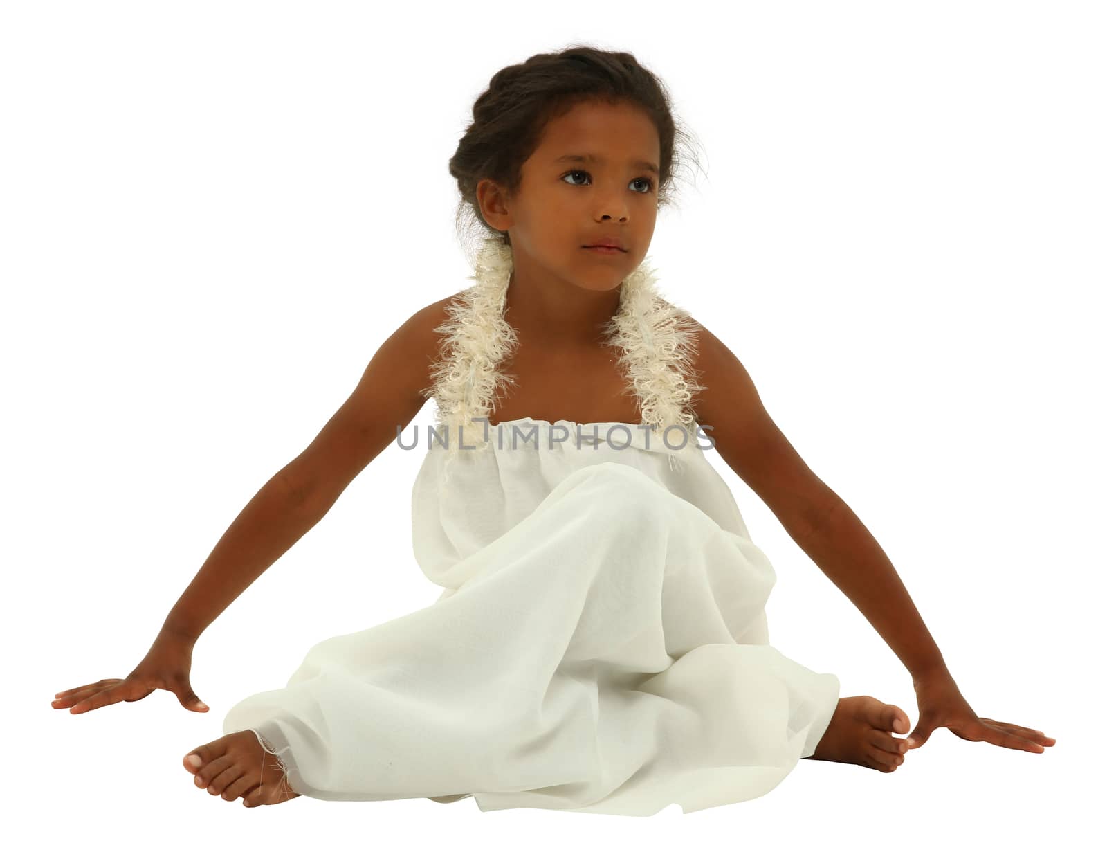 Beautiful black girl child in white angel dress with clipping pa by duplass