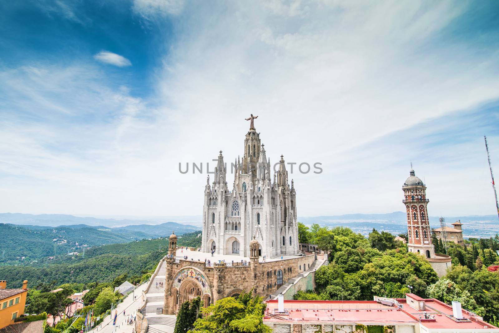 BARCELONA - JUNE 07: Temple Expiatori del Sagrat Cor on June 07, 2013 in Barcelona, Spain. The construction of the temple lasted from 1902 to 1961.