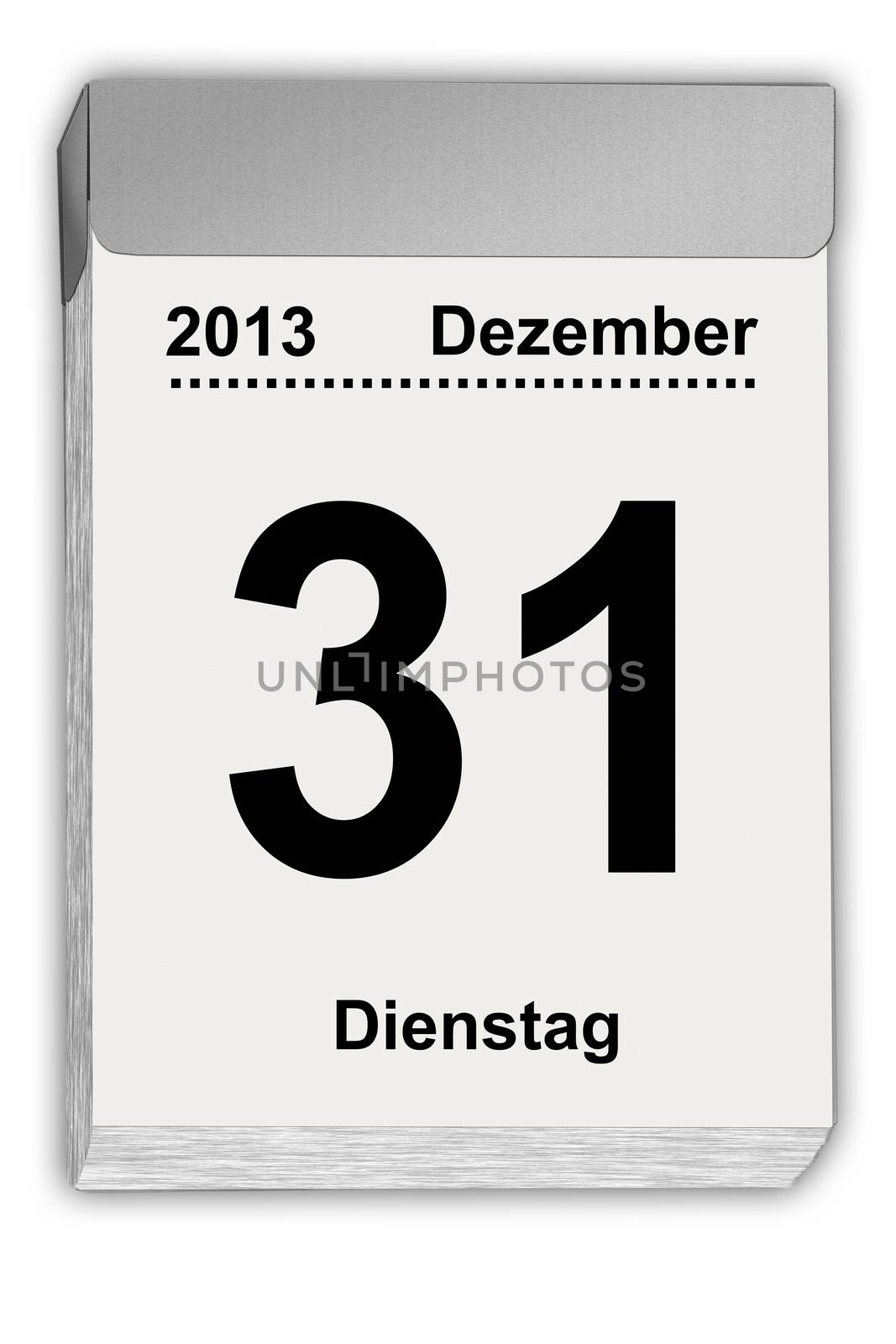 illustration of a tear off calendar with German sheet  December 31,2013