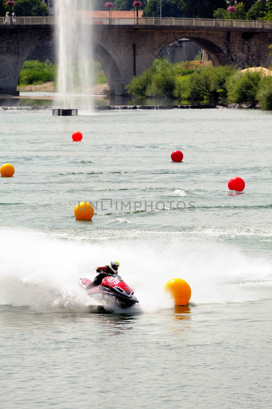 Ales - France - on July 14th, 2013 - Championship of France of Jet Ski on the river Gardon. In full race 