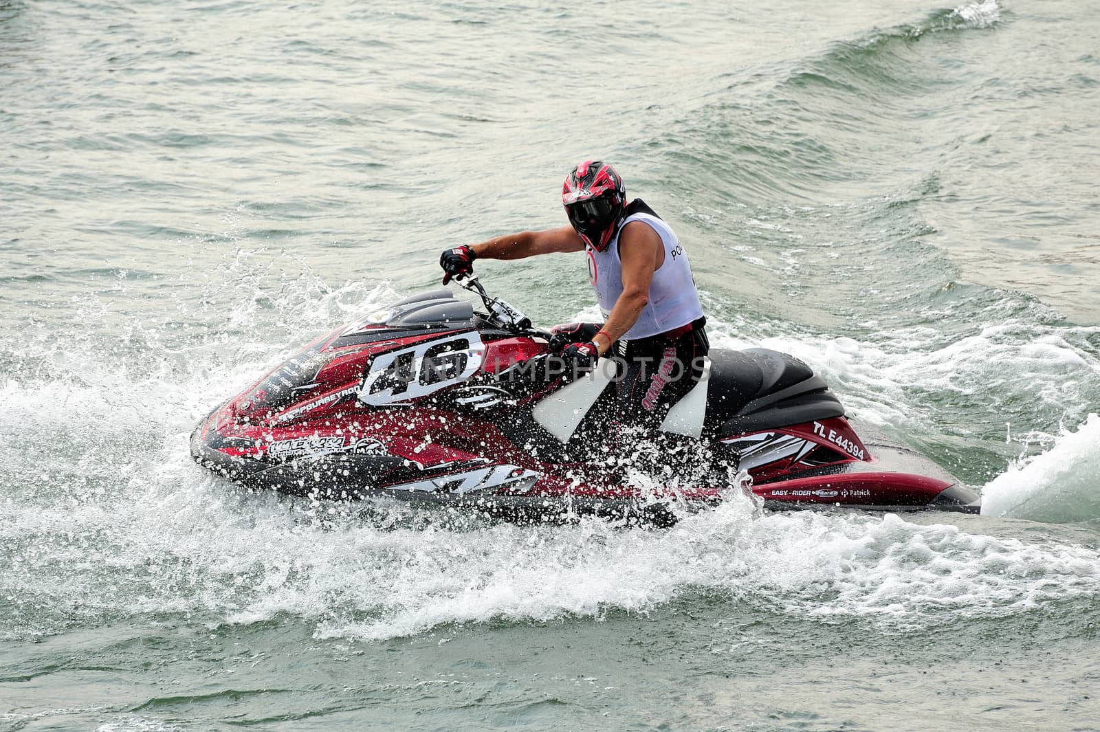 Ales - France - on July 14th, 2013 - Championship of France of Jet Ski on the river Gardon. Arrival in tight turn