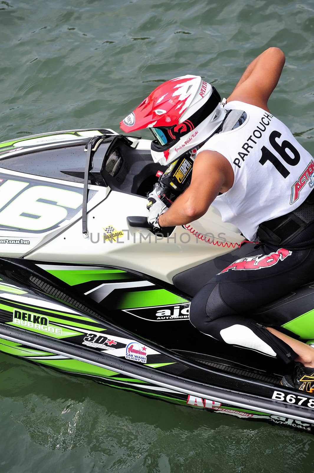 Ales - France - on July 14th, 2013 - Championship of France of Jet Ski on the river Gardon. Herv� Partouche before the departure of the race