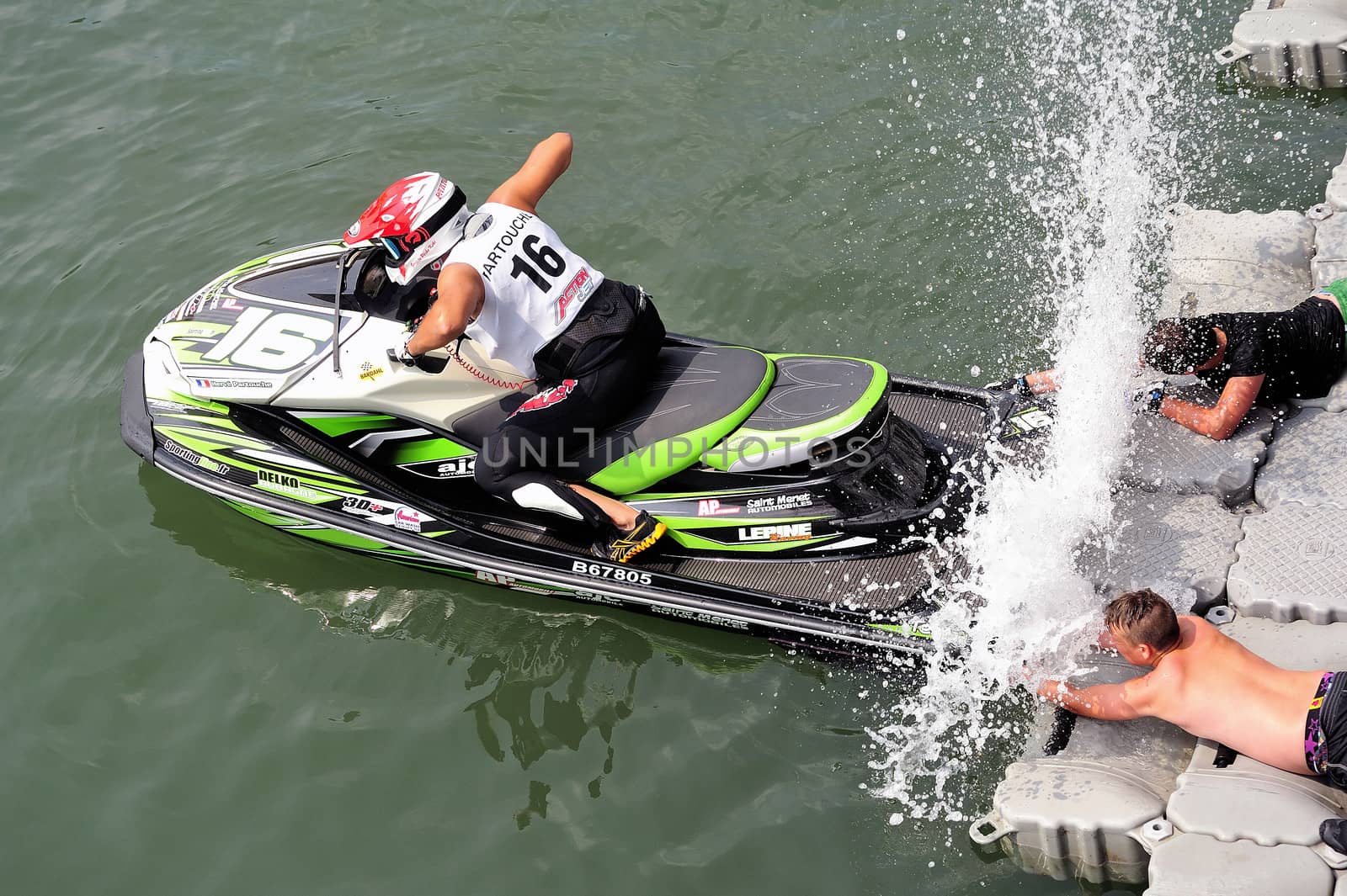 Ales - France - on July 14th, 2013 - Championship of France of Jet Ski on the river Gardon. Herv� Partouche before the departure of the race