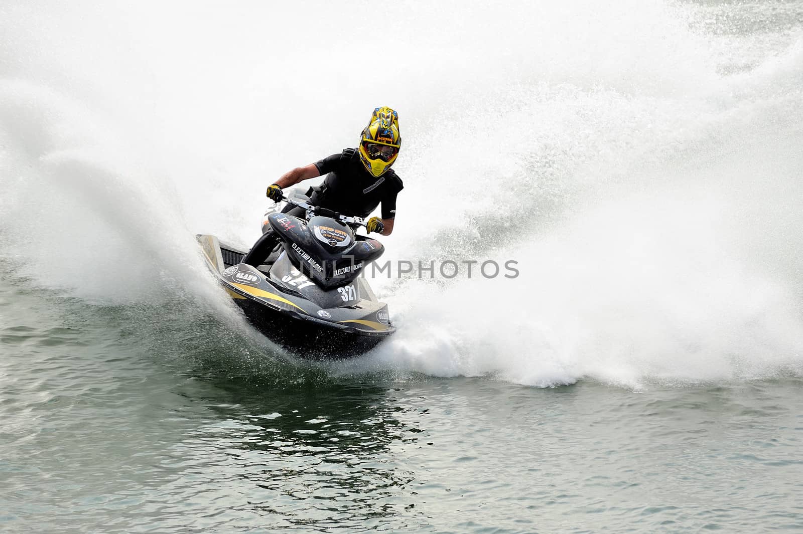 Ales - France - on July 14th, 2013 - Championship of France of Jet Ski on the river Gardon. Julien Cyril on the finishing line