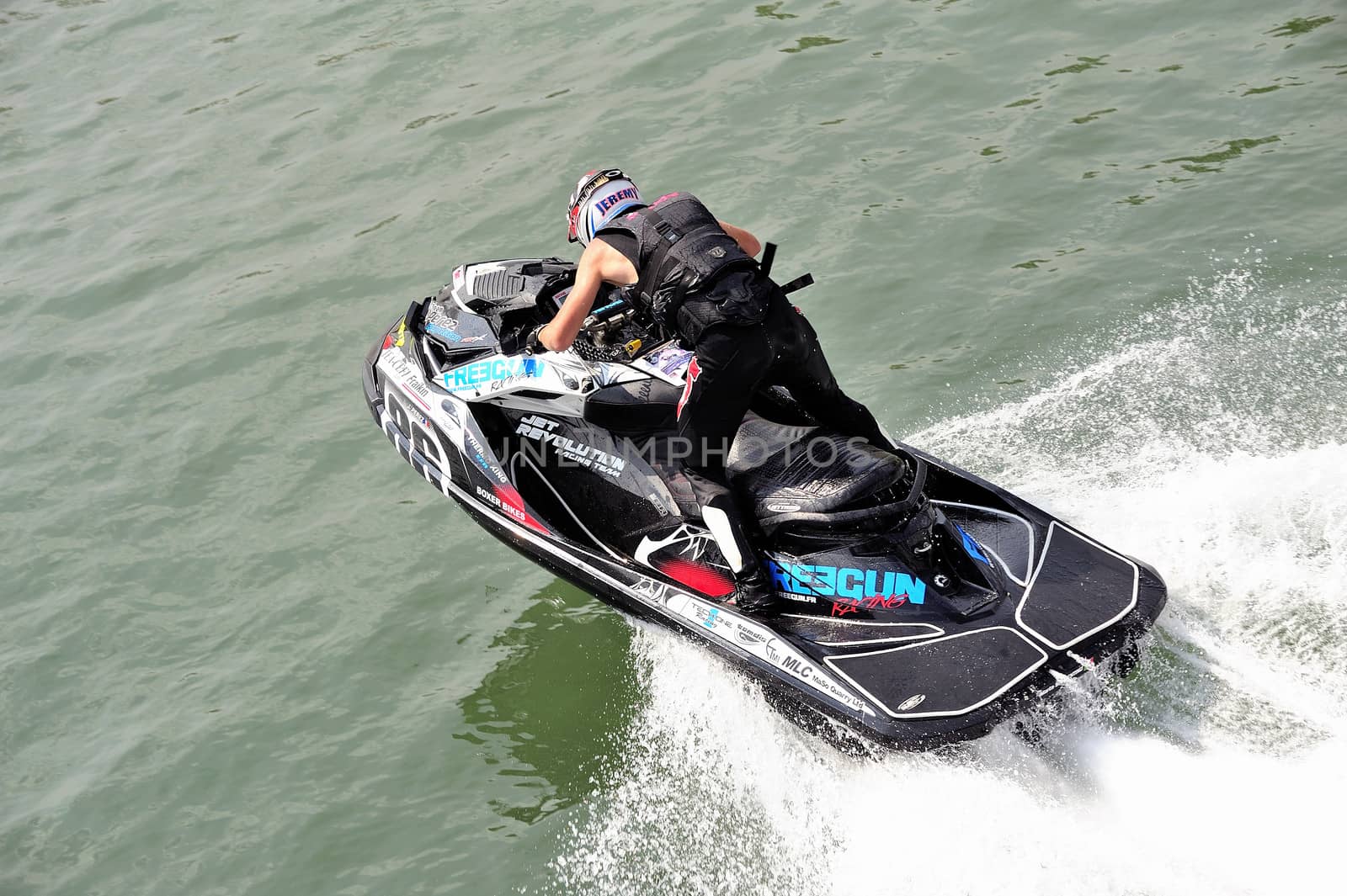 Ales - France - on July 14th, 2013 - Championship of France of Jet Ski on the river Gardon. J. Perez In full race