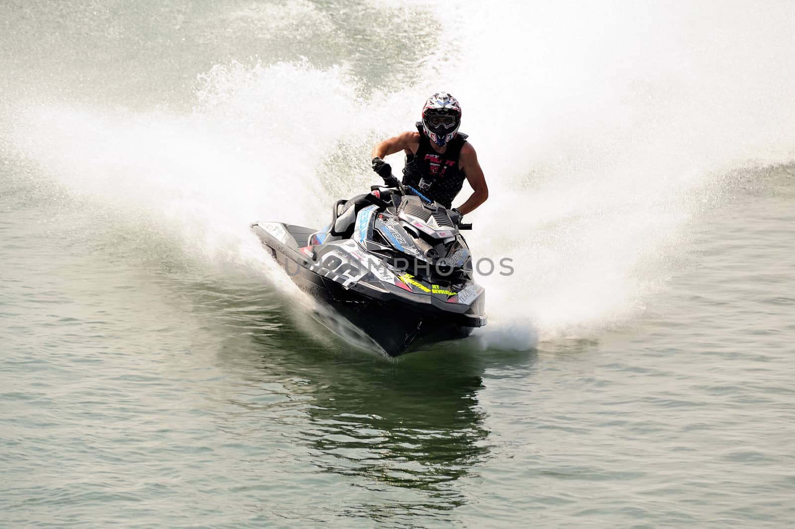 Ales - France - on July 14th, 2013 - Championship of France of Jet Ski on the river Gardon. J. Perez In full race