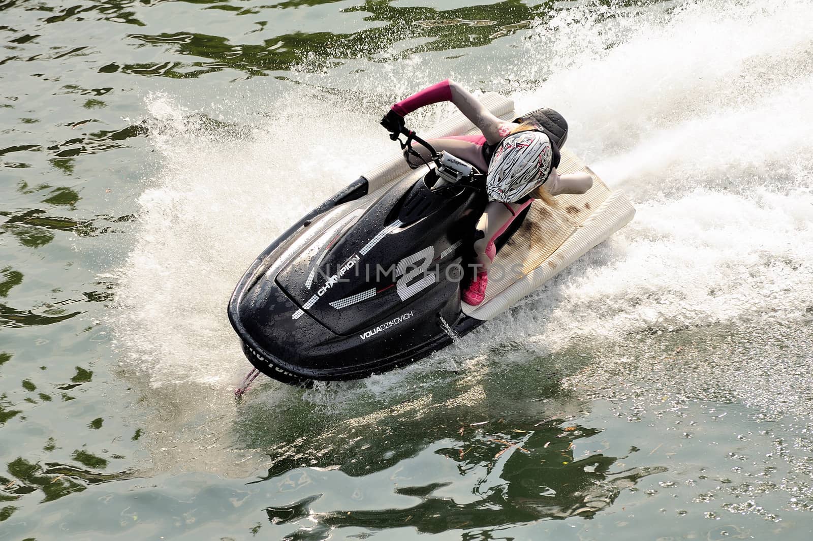 Ales - France - on July 14th, 2013 - Championship of France of Jet Ski on the river Gardon. In full race