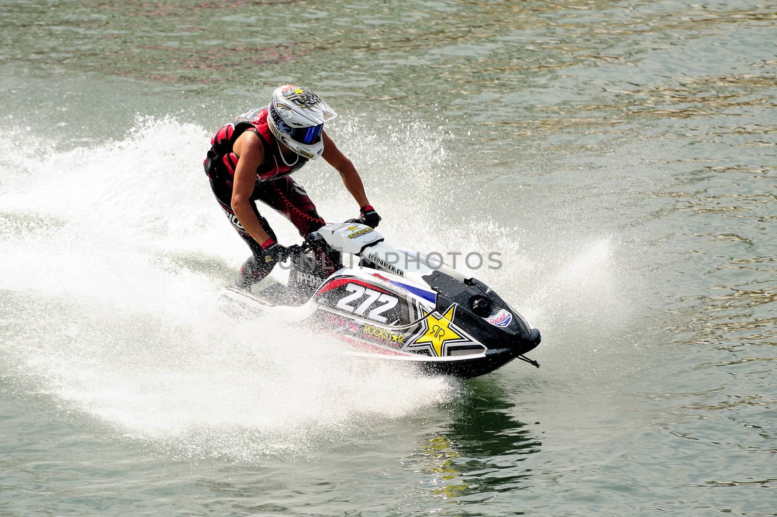 Ales - France - on July 14th, 2013 - Championship of France of Jet Ski on the river Gardon. In full race