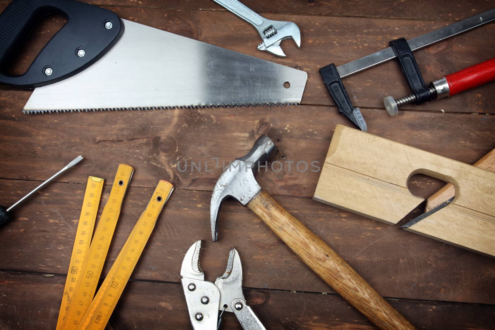 carpenter's tools on a workbench 