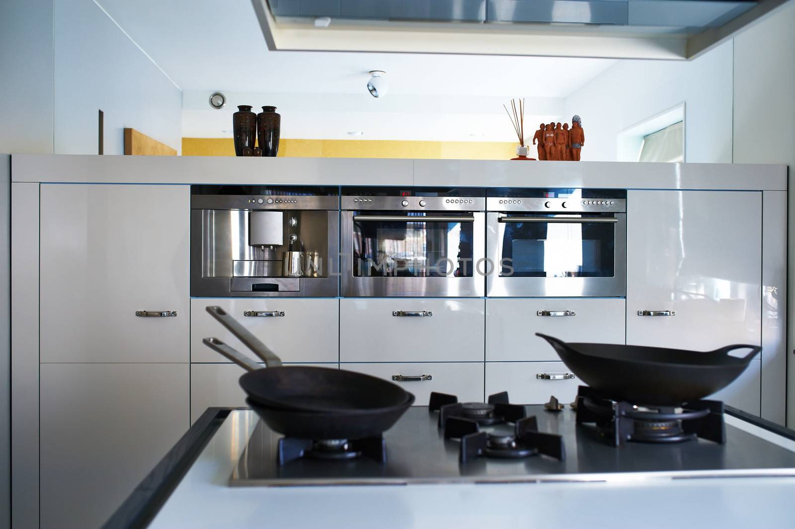 Modern luxury kitchen interior. No brandnames or copyright objects. 