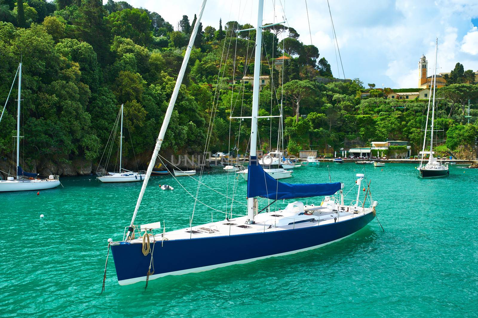 Yacht at Portofino bay Ligurian coast in Italy