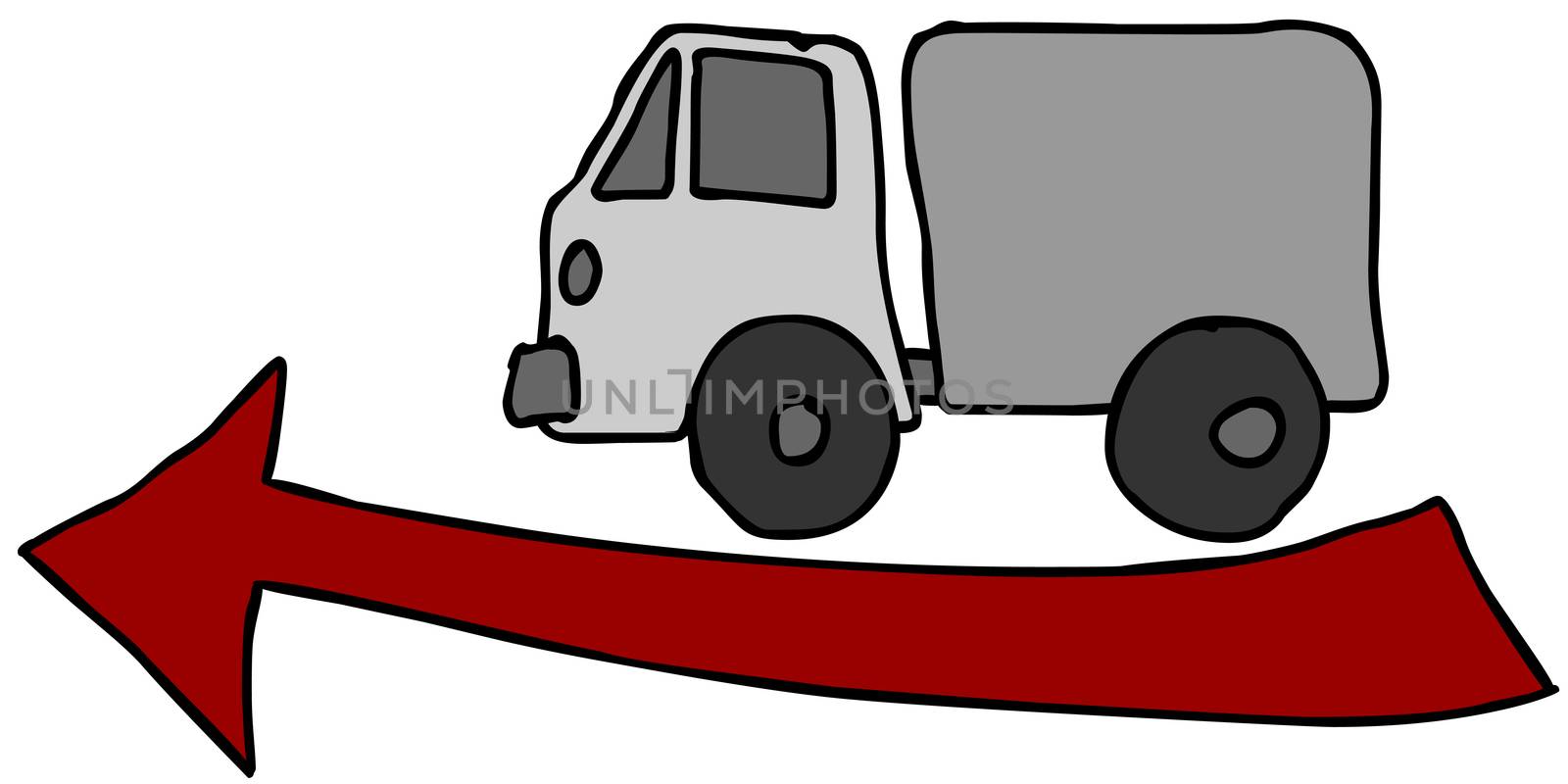 truck and red arrow - sketchy illustration