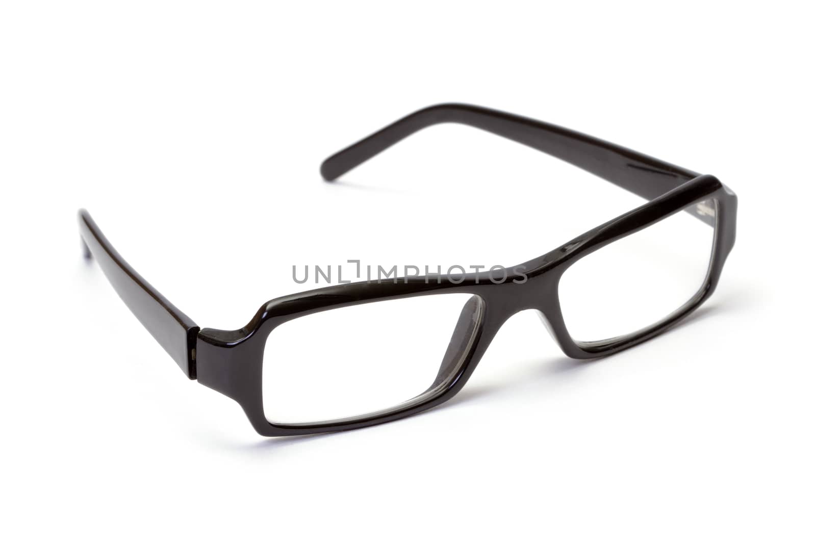 Black plastic glasses on white background