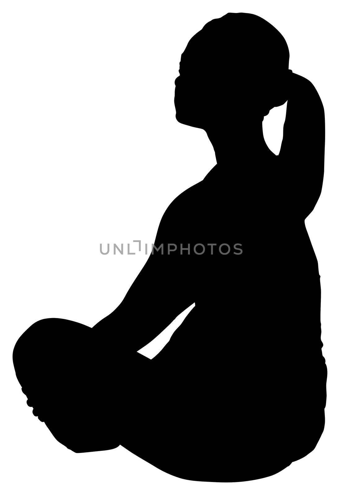 silhouette fat woman sitting on floor with clipping path. by duplass