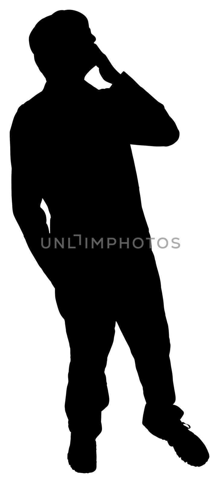 Silhouette of casual  teen boy laughing or shocked over white background with clipping path.